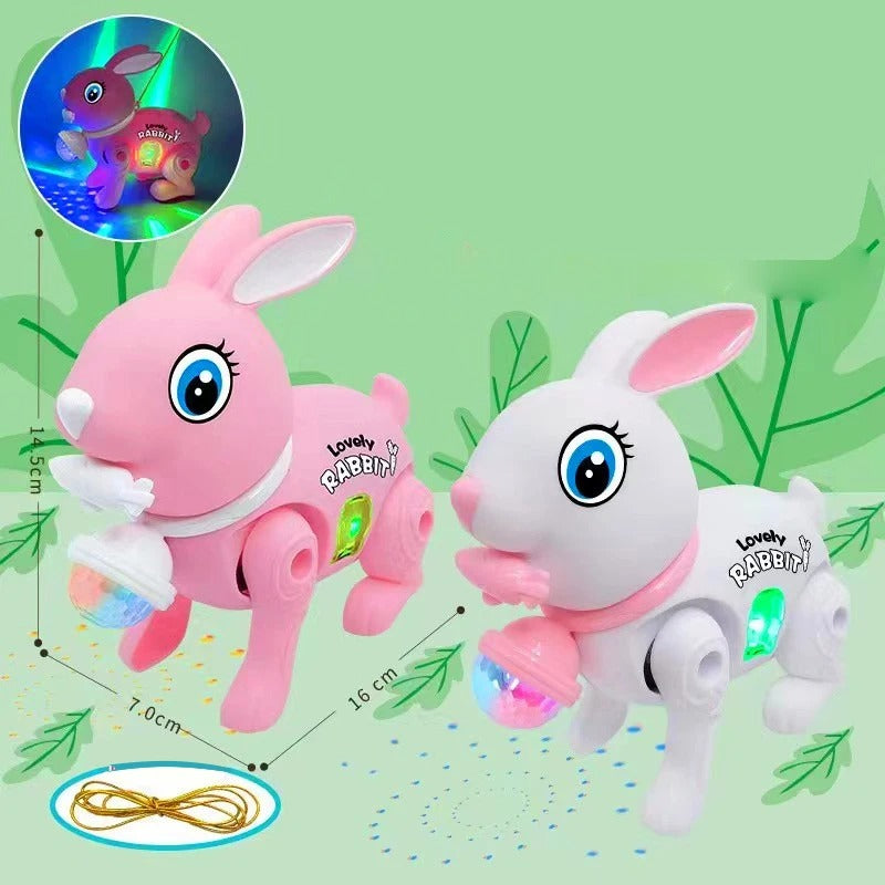 Electronic Walking Rabbit Toy Music Lovely Luminescent with Traction Rope Toys Crawling Toys