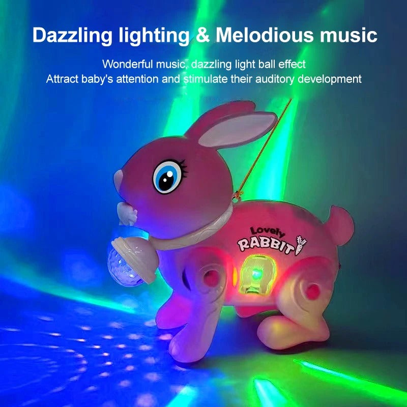 Electronic Walking Rabbit Toy Music Lovely Luminescent with Traction Rope Toys Crawling Toys