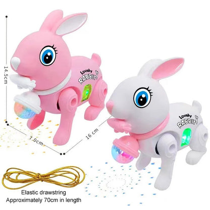 Electronic Walking Rabbit Toy Music Lovely Luminescent with Traction Rope Toys Crawling Toys